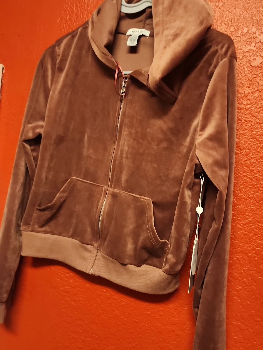 Always Brown Velour Zip Hoodie Jacket